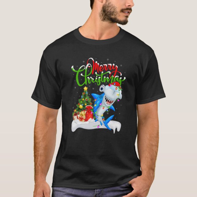 Funny Shark Lover Xmas Lighting Hammerhead Shark C T-Shirt (Vorderseite)