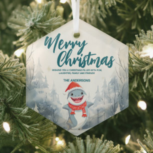 Funny Shark Merry Xmas Baum Schnee Feier Ornament Aus Glas