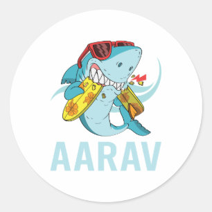 Funny Shark - Name Aarav Runder Aufkleber