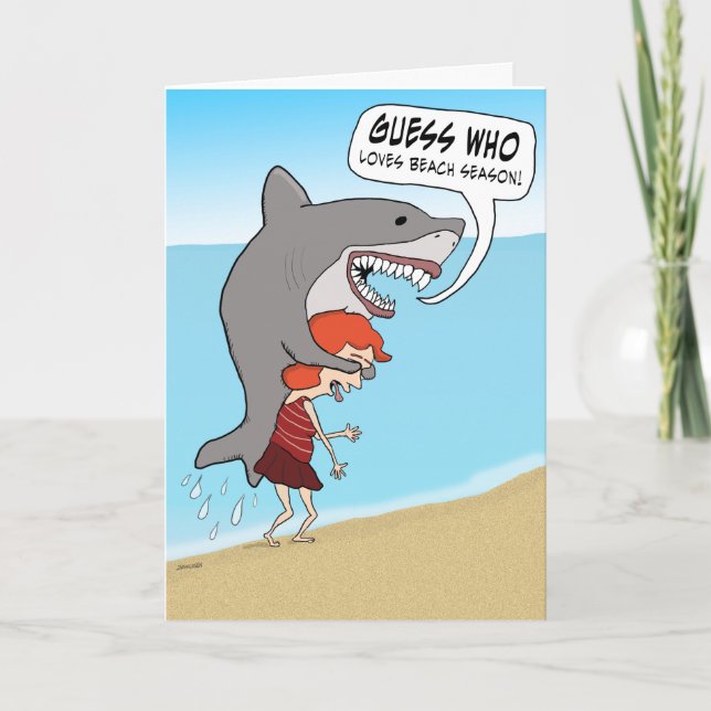 Funny Shark on Beach Birthday Card Karte (Vorderseite)