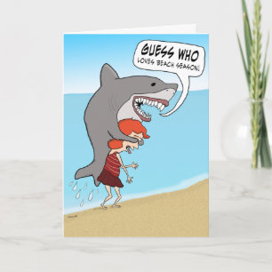 Funny Shark on Beach Birthday Card Karte