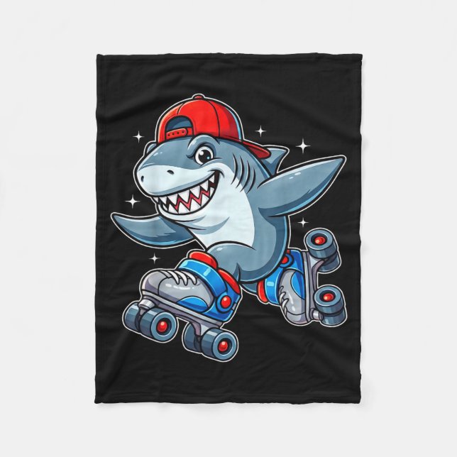 Funny Shark On Roller Skates Cute Cool Skater Anim Fleecedecke (Vorderseite)