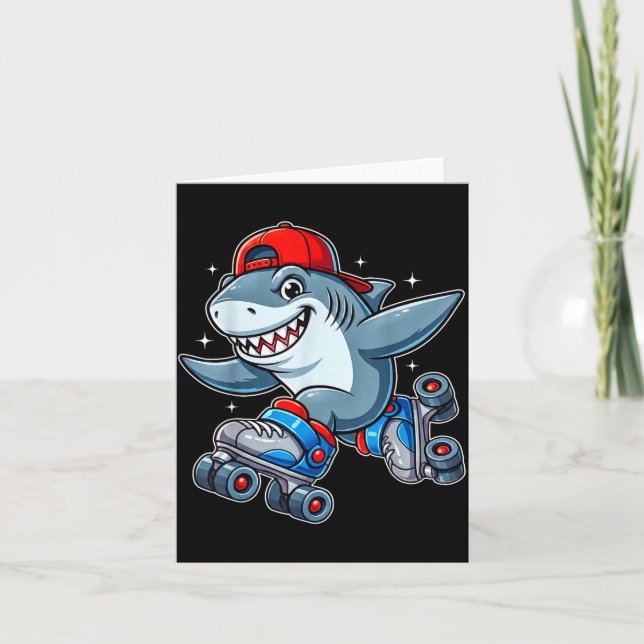 Funny Shark On Roller Skates Cute Cool Skater Anim Karte (Vorderseite)