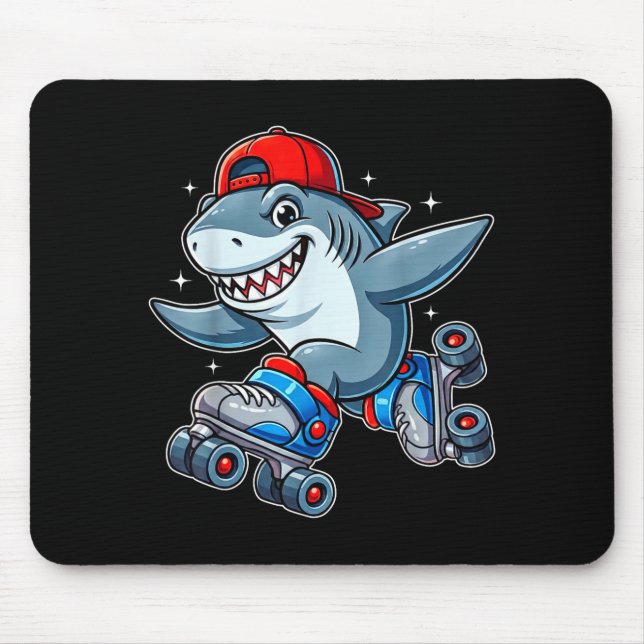 Funny Shark On Roller Skates Cute Cool Skater Anim Mousepad (Vorne)