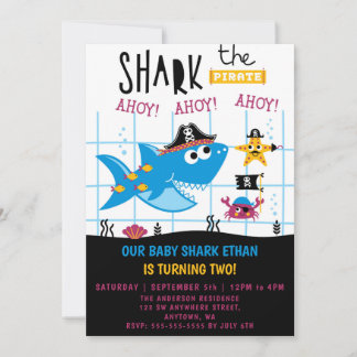 Funny Shark Pirate Geburtstagsparty Einladung