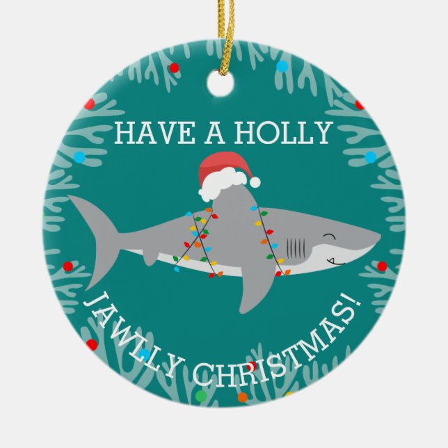 Funny Shark Round Ornament mit Namen (Vorne)