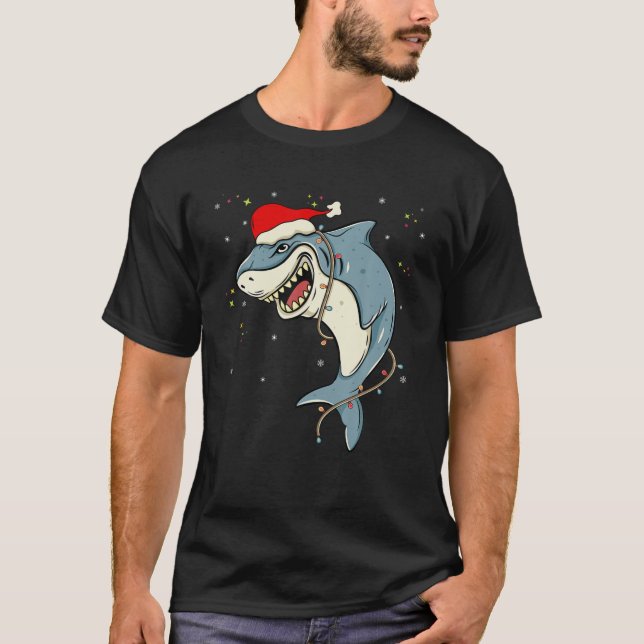 Funny Shark Santa Men Women Kinder Pajama T-Shirt (Vorderseite)
