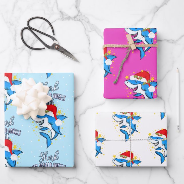 Funny Shark the Herald Angel Christmas Geschenkpapier Set (Vorderseite)