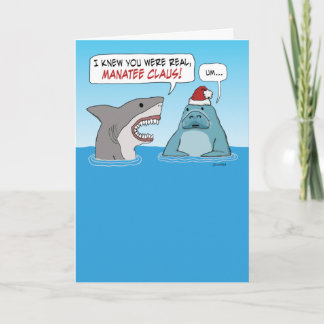 Funny Shark und Manatee Claus Weihnachten Karte