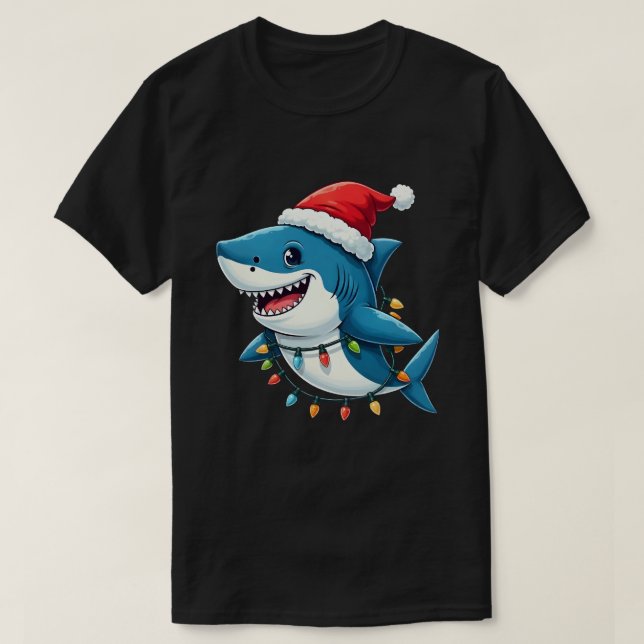 Funny Shark Wearing Santa Christmas Hat  T-Shirt (Design vorne)
