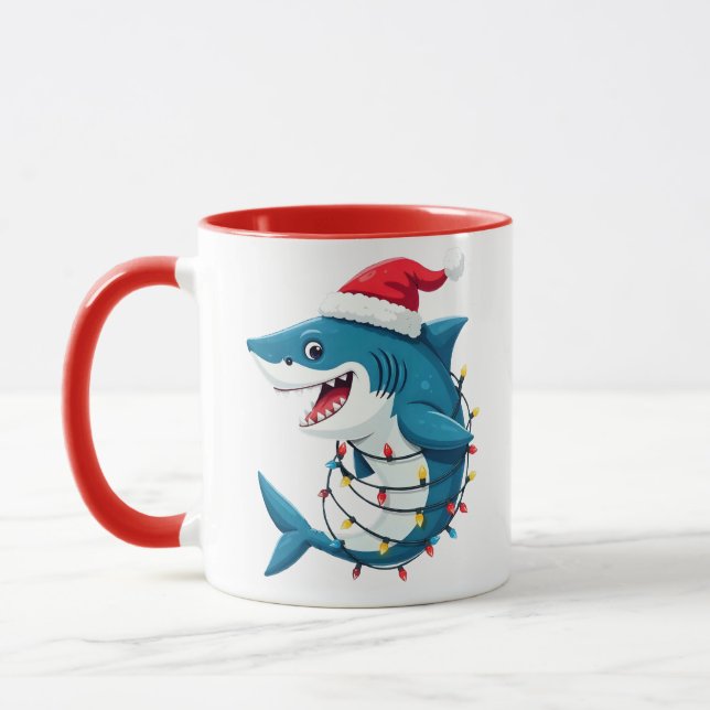 Funny Shark Wearing Santa Christmas Hat  Tasse (Links)