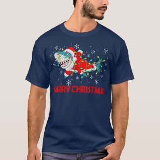 Funny Shark Xmas Lights Sanat Shark Merry Christma T-Shirt