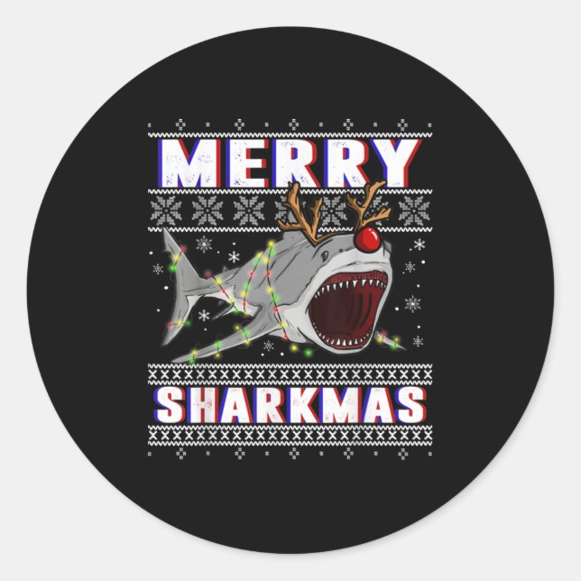 Funny Sharkmas Hai Ugly Weihnachtssüßer Runder Aufkleber (Vorderseite)