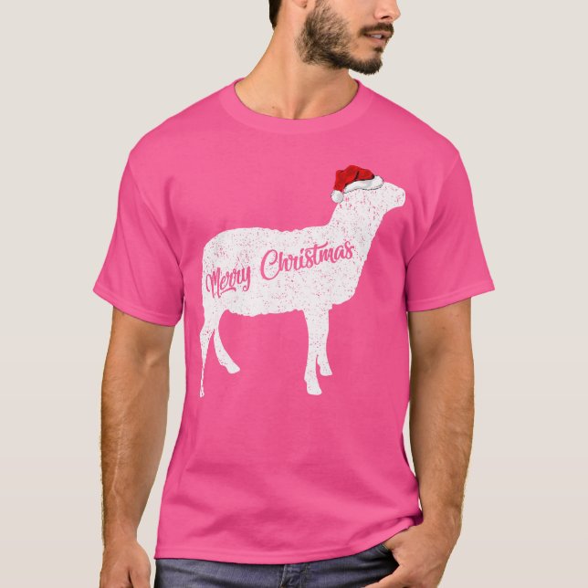 Funny Sheep Animal Lover Xmas Weihnachtsmannmütze  T-Shirt (Vorderseite)
