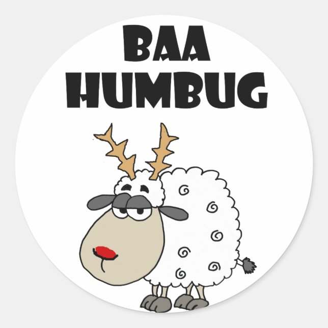 Funny Sheep Bah Humbug Christmas Puff Cartoon Runder Aufkleber (Vorderseite)