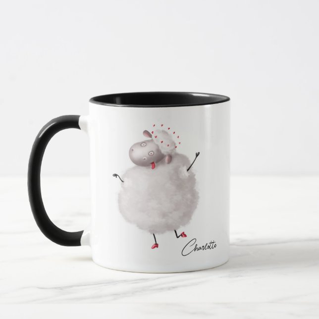 Funny Sheep Liebe Herz Personalisierter Name Tasse (Links)