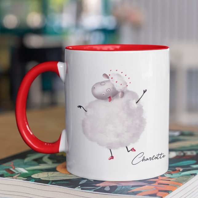 Funny Sheep Liebe Herz Personalisierter Name Tasse (Von Creator hochgeladen)