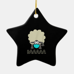 Funny Sheep mit Gesichtsmaske   Schafspende Keramik Ornament