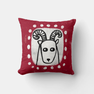 Funny Sheep Ram auf Red Throw Kissen