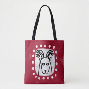 Funny Sheep Ram auf Red Tot Bag