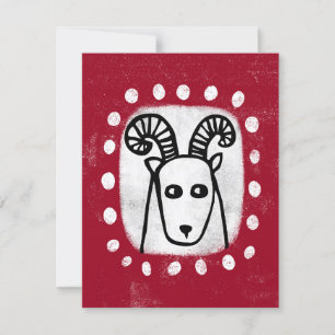Funny Sheep Ram On Red Greise Card Karte
