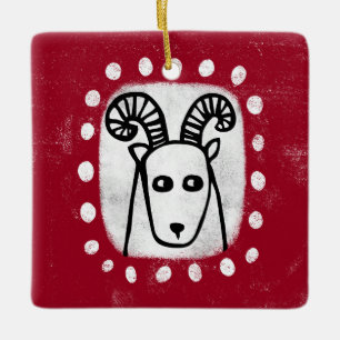 Funny Sheep Ram on Red Ornament