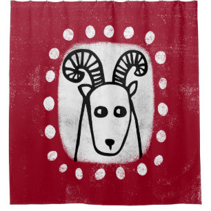 Funny Sheep Ram on Red Showvorhang Duschvorhang