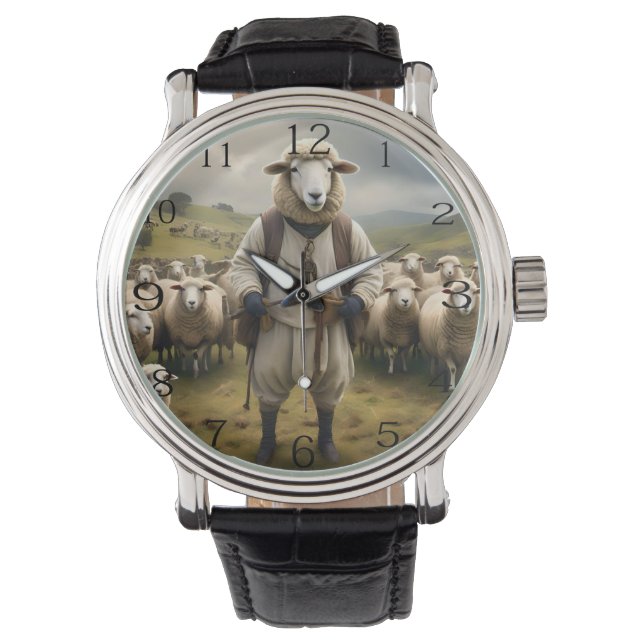 Funny Sheep Schäfer mit seiner Flock, Armbanduhr (Vorderseite)
