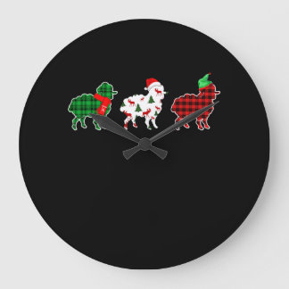 Funny Sheep Xmas Red Pläd Gift Große Wanduhr