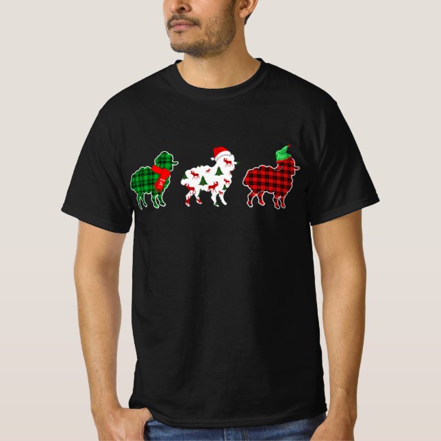 Funny Sheep Xmas Red Pläd Gift T-Shirt (Vorderseite)