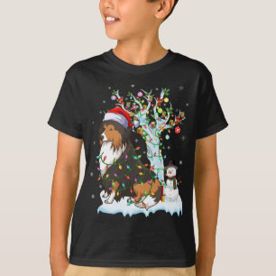 Funny Sheltie Dog Xmas Lighting Weihnachtsmannmütz T-Shirt