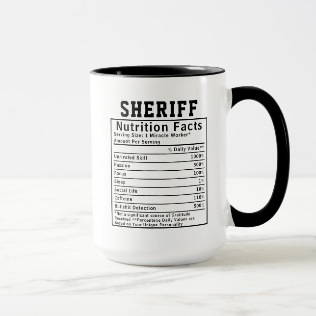 Funny Sheriff Nutrition Facts Officer Gift Tasse (Rechts)