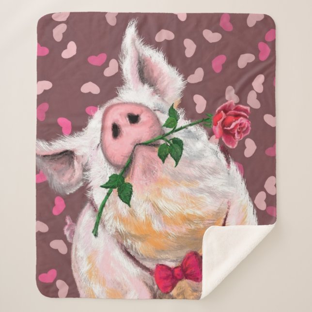 Funny Sherpa Blanket mit Gentleman Pig Sherpadecke (Vorderseite)