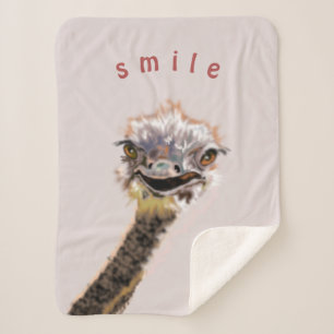 Funny Sherpa Blanket mit spielerischem Happy Ostri Sherpadecke