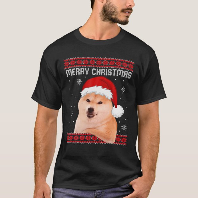 Funny Shiba Inu Doge Weihnachtsmeme Dogecoin Ugly T-Shirt (Vorderseite)