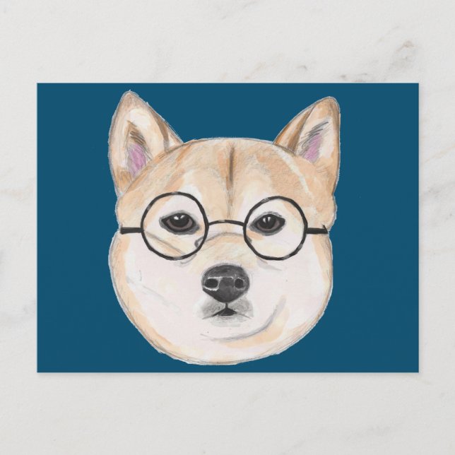 Funny Shiba Inu Hund mit Hipster Brille Postkarte (Vorderseite)