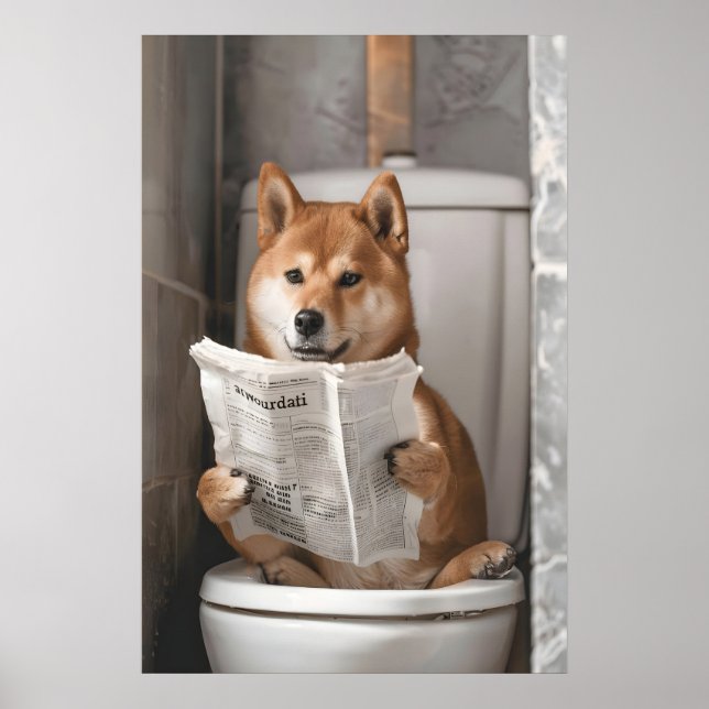Funny Shiba Inu on Toilet Print, Bathroom Humor Poster (Vorne)