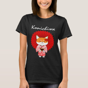 Funny Shiba Inu Uni Dog Konichiwa Kimono Blume Dr. T-Shirt