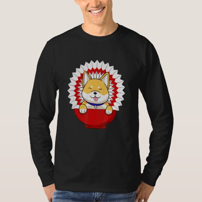 Funny Shiba Inu Uni Dog Red Bowl Tongue Out Niedli T-Shirt (Vorderseite)