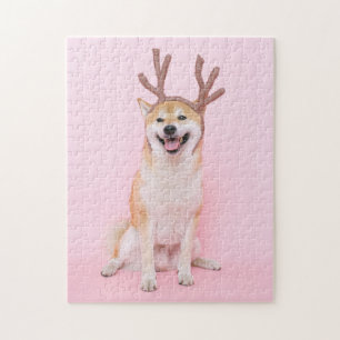 Funny Shiba Inu Wearing Christmas Deer Anzug Puzzle