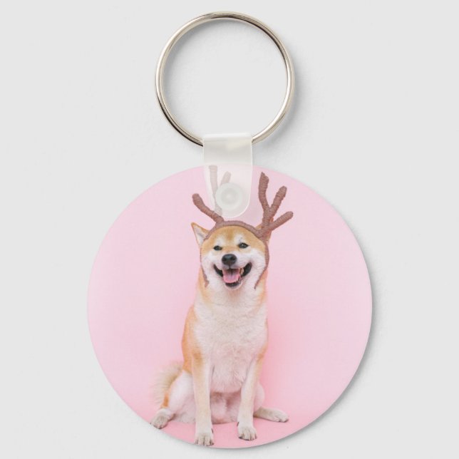 Funny Shiba Inu Wearing Christmas Deer Anzug Schlüsselanhänger (Vorderseite)