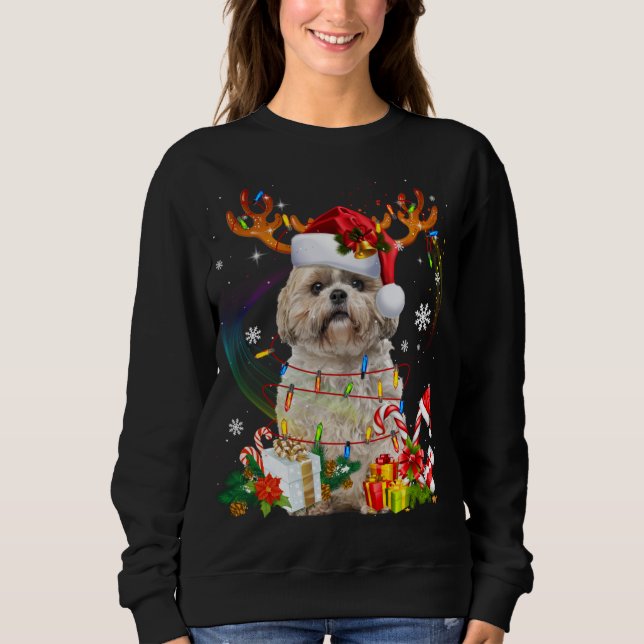 Funny Shih Tzu Christmas Reindeer Weihnachtslicht Sweatshirt (Vorderseite)