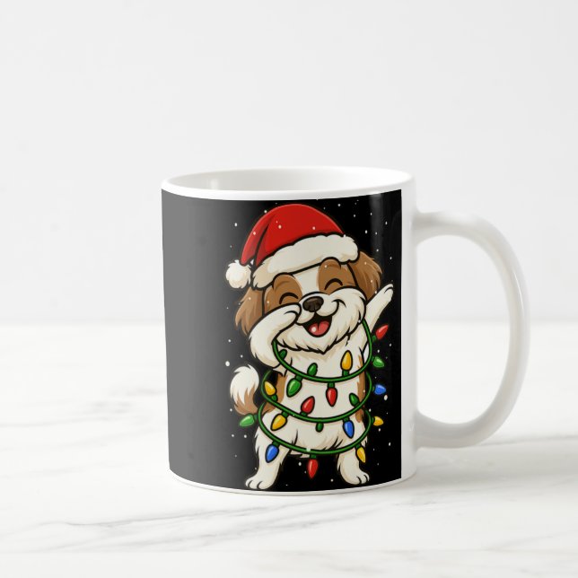 Funny Shih Tzu Dabbing Christmas Lights Xmas Mom D Kaffeetasse (Rechts)
