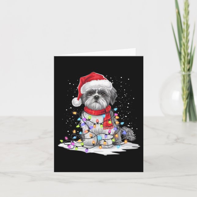 Funny Shih Tzu Dog Tree Weihnachtslicht Weihnachte Karte (Vorderseite)