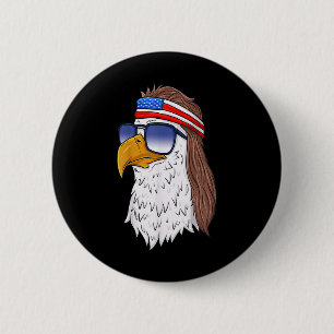 Funny Shirt American Bald Adle Mullet 4. Juli Button