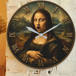 Funny Shocked Mona Lisa Große Wanduhr