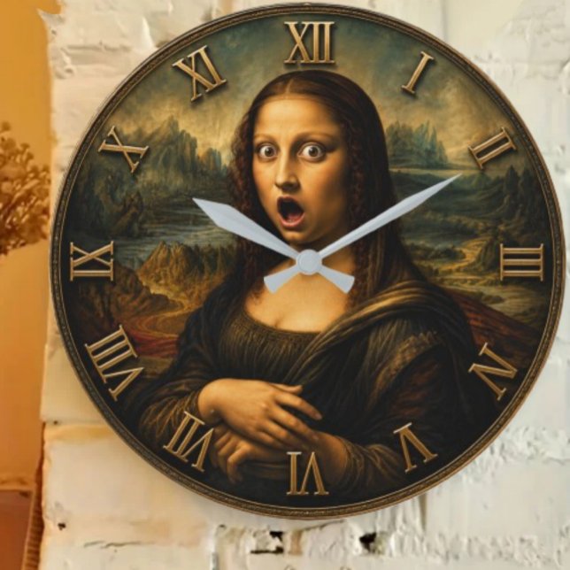 Funny Shocked Mona Lisa Große Wanduhr (Von Creator hochgeladen)