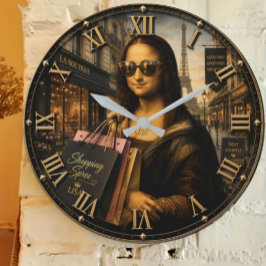 Funny Shopping Mona Lisa Fashion Lover Paris Style Große Wanduhr