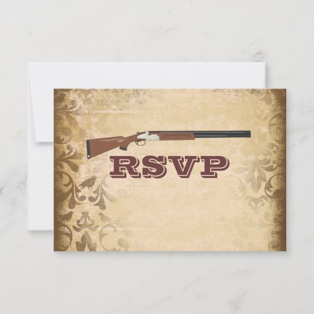 Funny Shotgun Wedding Brown Damask RSVP Cards (Vorderseite)