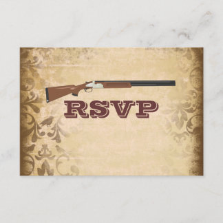 Funny Shotgun Wedding Brown Damask RSVP Cards Karte